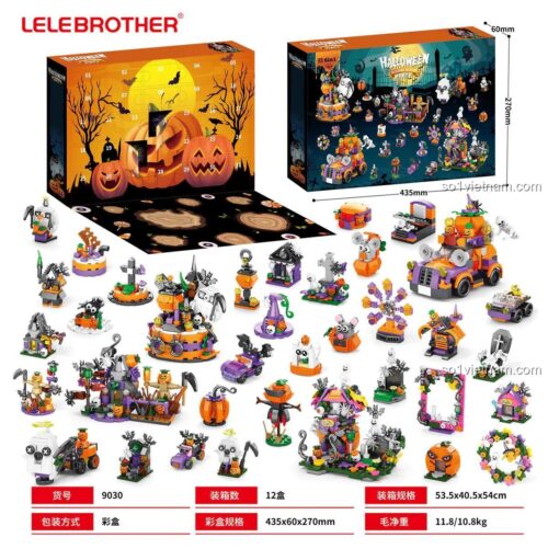 Hộp quà đếm ngược Halloween LELE BROTHER 9030, bộ lắp ghép 35 mẫu 6in1, 1328 chi tiết, đồ chơi giáo dục cho bé 6 tuổi