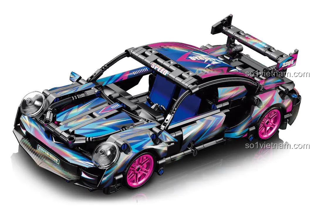 Mô hình đồ chơi mô hình Xe thể thao Porsche Cyberpunk, màu đen xanh hồng, thiết kế độc đáo, động cơ kéo lùi, dành cho Con trai 6 tuổi. Một bộ đồ chơi LELE BROTHER giá rẻ.