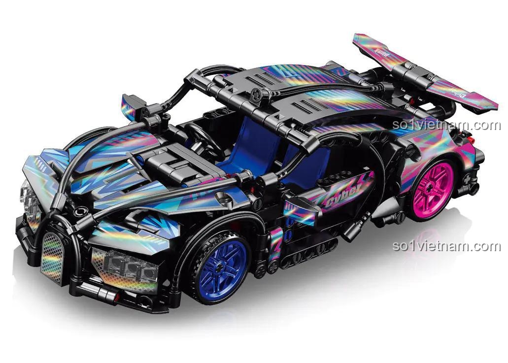 bộ lắp ghép Bugatti Xe Kéo Lùi Cyberpunk LELE BROTHER 9055-6 màu xanh dương, đồ chơi mô hình xe kéo lùi cho con trai 6 tuổi, giá tốt