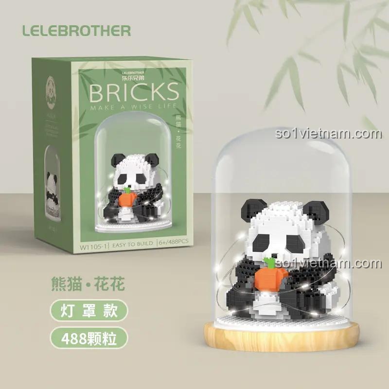 Mô hình Panda Hoa Hoa W1105 có đèn LED, bộ xếp hình Panda Hoa Hoa Ôm Bí Ngô 1105 cho bé 6 tuổi, đáng tiền.