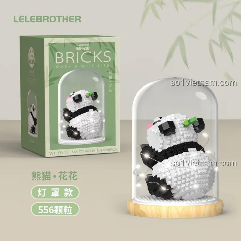 mô hình Gấu Trúc Hoa Hoa LELE BROTHER W1106 có đèn trang trí, đồ chơi xếp hình mini block 556 mảnh, quà tặng bé gái 6 tuổi, tiết kiệm