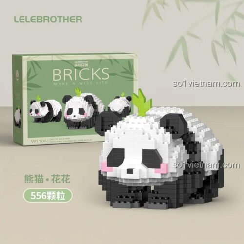 hộp đồ chơi mô hình Panda Hoa Hoa LELE BROTHER W1106, bộ xếp hình gấu trúc 556 chi tiết, đồ chơi lắp ráp cho bé gái 6 tuổi, giá rẻ