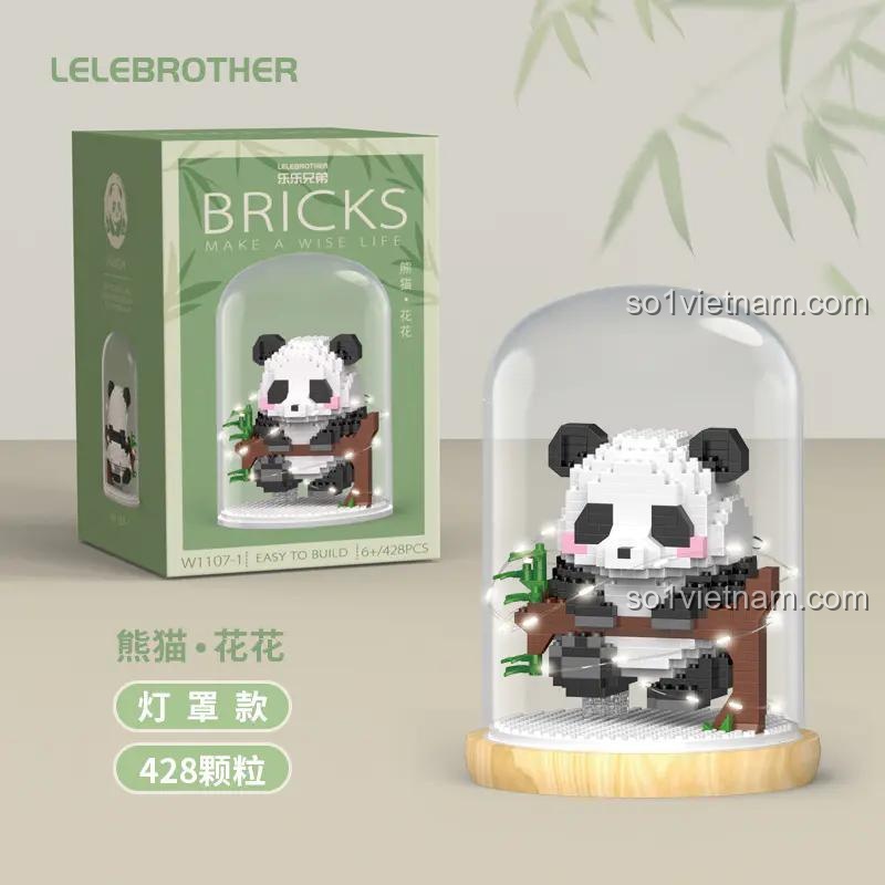 Mô hình Gấu Trúc Hoa Hoa LELE BROTHER W1107 có đèn LED trang trí, đồ chơi lắp ráp Gấu Trúc Đáng Yêu cho bé trai bé gái 6 tuổi, chất lượng cao