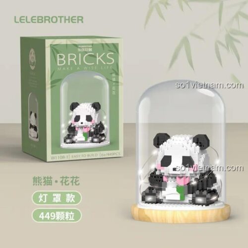 Đồ chơi lắp ráp LELE BROTHER W1108 Panda Hoa Hoa có đèn LED, mini block tinh xảo 449 chi tiết, món quà độc đáo cho bé gái 6 tuổi.