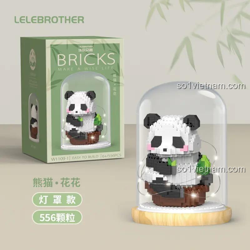 đồ chơi lắp ghép LELE BROTHER W1109 Gấu trúc Hoa Hoa có đèn LED, mô hình trang trí mini block cho bé gái 6 tuổi, giá tiết kiệm