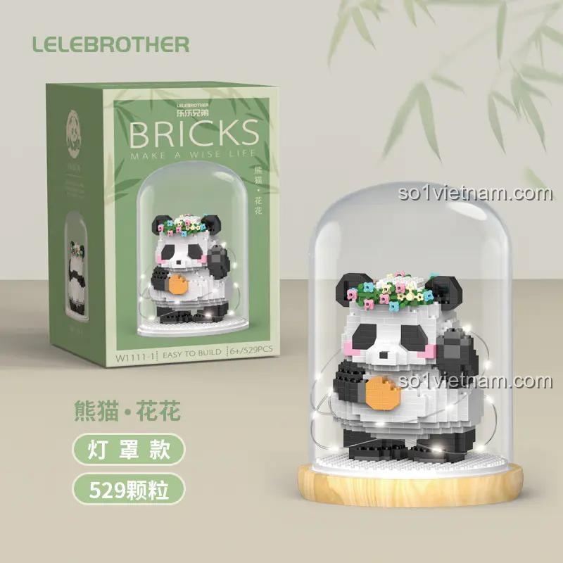 Mô hình Gấu trúc Hoa Hoa LELE BROTHER W1111 có thể làm đèn ngủ, Panda Hoa Hoa LELE BROTHER, bộ lắp ghép Gấu trúc cho bé gái 6 tuổi.
