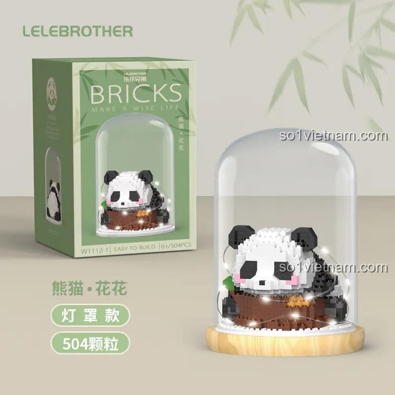 Bộ xếp hình Gấu trúc lười biếng LELE BROTHER W1112 trong hộp đèn trưng bày, 504 mảnh, đồ chơi giáo dục cho trẻ 6 tuổi, giá tiết kiệm.