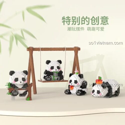 Bộ lắp ghép Gấu Trúc Panda LELE BROTHER W1113 với các mẫu gấu trúc đáng yêu trên xích đu, đồ chơi mô hình cho bé 6 tuổi