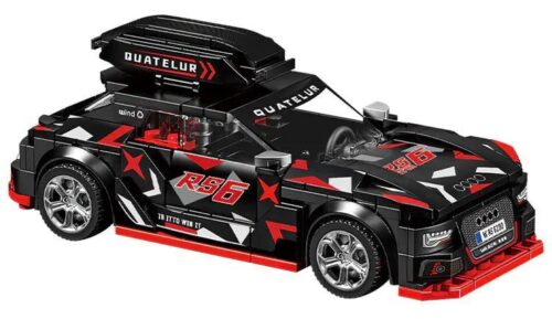 Mô hình xe Audi RS6 màu đen đỏ trắng, có baga trên nóc, decal RS6, tương thích LEGO®, đồ chơi lắp ghép cho bé trai 6 tuổi, 338 chi tiết, giá tốt