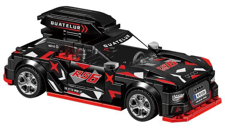 Mô hình xe Audi RS6 màu đen đỏ trắng, có baga trên nóc, decal RS6, tương thích LEGO®, đồ chơi lắp ghép cho bé trai 6 tuổi, 338 chi tiết, giá tốt