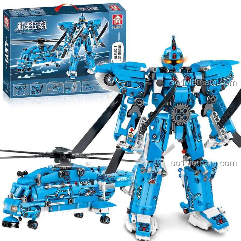 Hộp sản phẩm bộ đồ chơi lắp ráp Trực thăng Chiến giáp Biến hình LEPIN 81052 cho bé trai 6 tuổi, Robot chiến đấu, Máy bay trực thăng, Mô hình robot, Mô hình chiến giáp, Mô hình máy bay trực thăng, Mô hình robot quân sự, Đồ chơi giáo dục STEM, Giá tốt