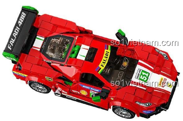 Mô hình xe đua LEQI 31065 Ferrari 488 GTB nhìn từ trên cao, chi tiết cánh gió, đồ chơi lắp ráp cho bé trai