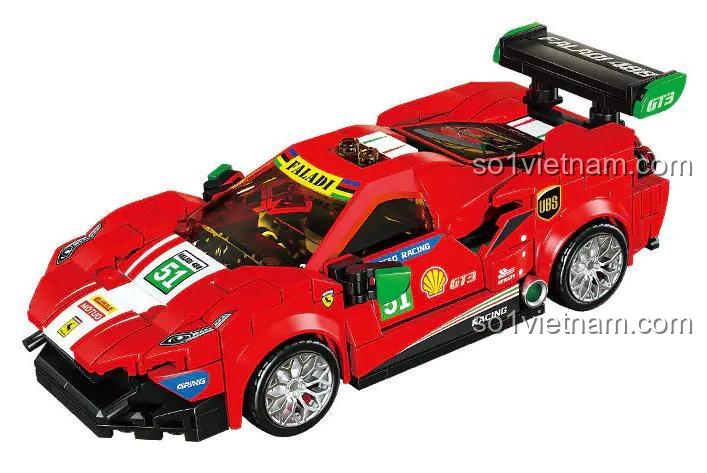 Mô hình xe đua LEQI 31065 Ferrari 488 GTB nhìn từ trên xuống, chi tiết cánh quạt, đồ chơi lắp ráp cho bé trai