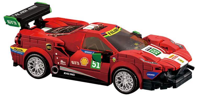 Mô hình xe đua LEQI 31065 Ferrari 488 GTB màu đỏ, chi tiết cao, bánh xe quay, cánh gió sau, đồ chơi lắp ráp cho bé trai 6 tuổi