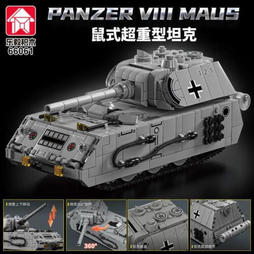 Mô hình xe tăng siêu trọng Panzer VIII Maus LEQI 66061, bộ đồ chơi quân sự cho bé trai 6 tuổi, 802 chi tiết, màu xám đen, giá tốt