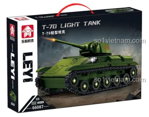 Hộp sản phẩm bộ đồ chơi xe tăng hạng nhẹ T-70 LEQI 66087