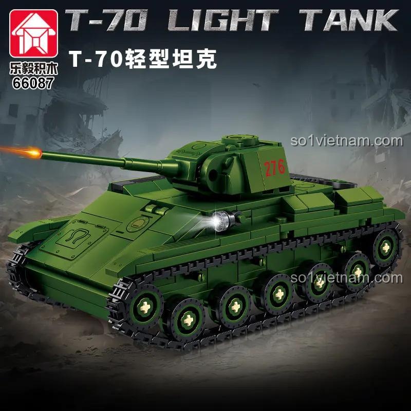 Xe tăng hạng nhẹ T-70 LEQI 66087 nhìn từ trên cao, chi tiết sắc nét, màu xanh lá