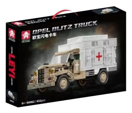 Hộp sản phẩm bộ lắp ghép LEVI 66062 Xe cứu thương quân sự Opel Blitz Thế chiến II cho bé trai 6 tuổi