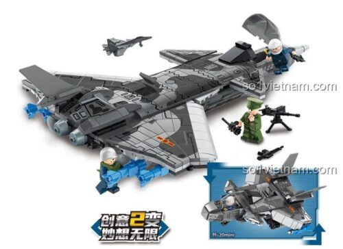 Máy bay chiến đấu J-20 LEVI 81016 có minifigures và vũ khí, đồ chơi lắp ráp cho bé trai