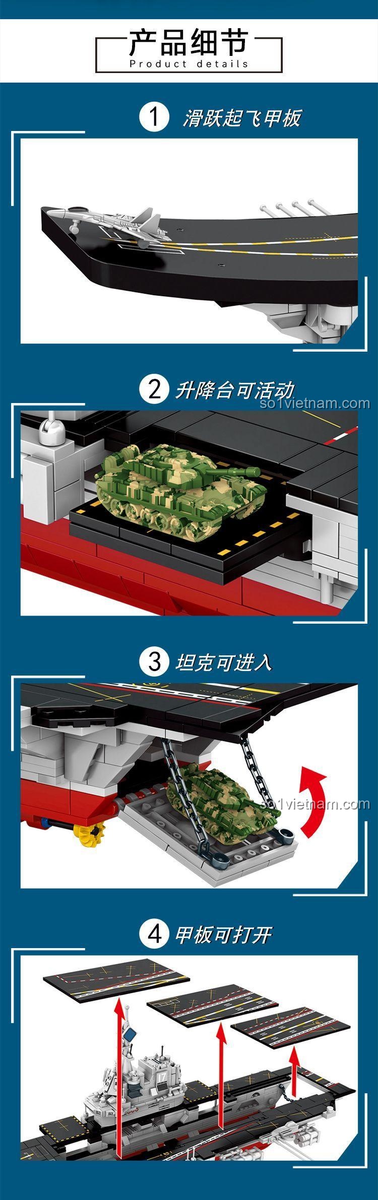 Chi tiết khoang chứa xe tăng tàu sân bay Sơn Đông LEVI 92001