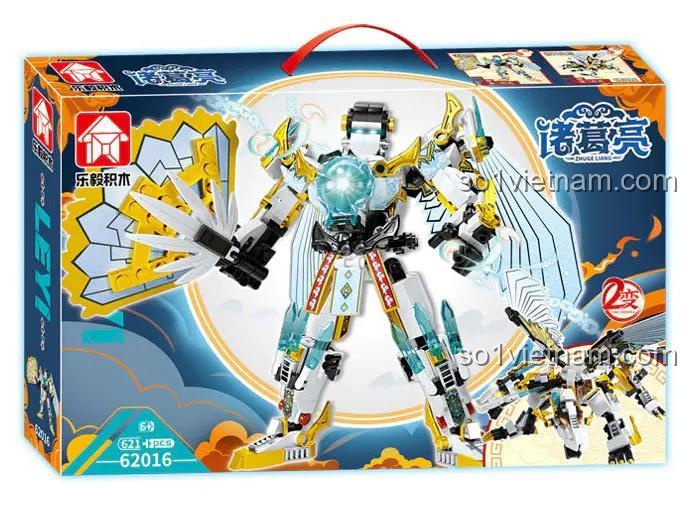 Hộp sản phẩm bộ lắp ráp LEYI 62016 Robot Gia Cát Lượng, món quà sinh nhật ý nghĩa cho bé trai.