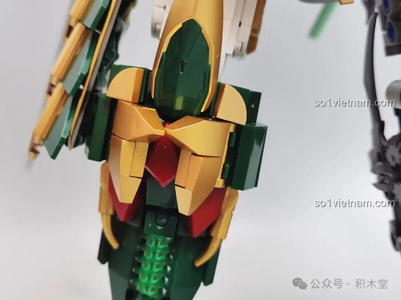 Mô hình Robot Thanh Long Quan Vũ Bán Cơ Khí Giáp 乐毅积木 62036 cầm thanh thanh kiếm vàng lá lớn, rồng pháo, song đao, đại đao, thiết kiếm và thanh kiếm