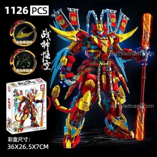 Mô hình LEYI 62061 Mecha Tề Thiên Đại Thánh 1126 mảnh, có chi tiết sơn vàng và dạ quang, đồ chơi sáng tạo cho con trai.