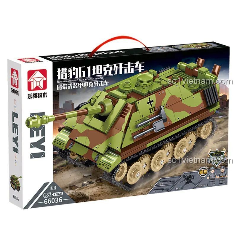 Hộp bộ lắp ghép Xe diệt tăng Jagdpanther G1 Leyi 66036, đồ chơi mô hình quân sự cho bé trai 6 tuổi, giá rẻ
