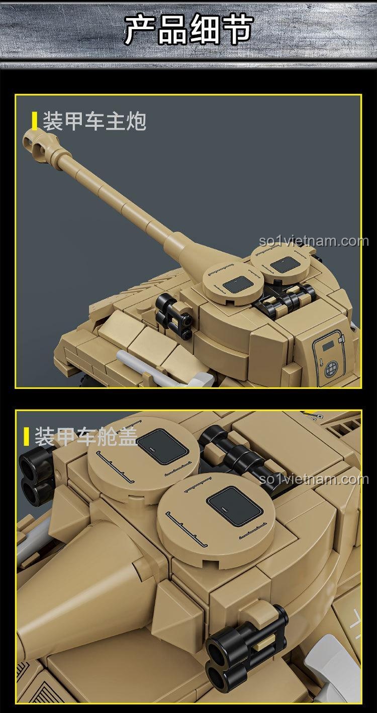 Cận cảnh chi tiết nòng pháo chính và nắp hầm trên tháp pháo của mô hình xe bọc thép PUMA 66075.