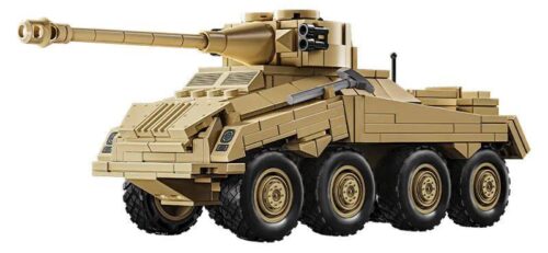 Hộp sản phẩm bộ lắp ghép LEYI 66075 Xe trinh sát hạng nặng PUMA với 426 chi tiết, đồ chơi quân sự chất lượng cao.
