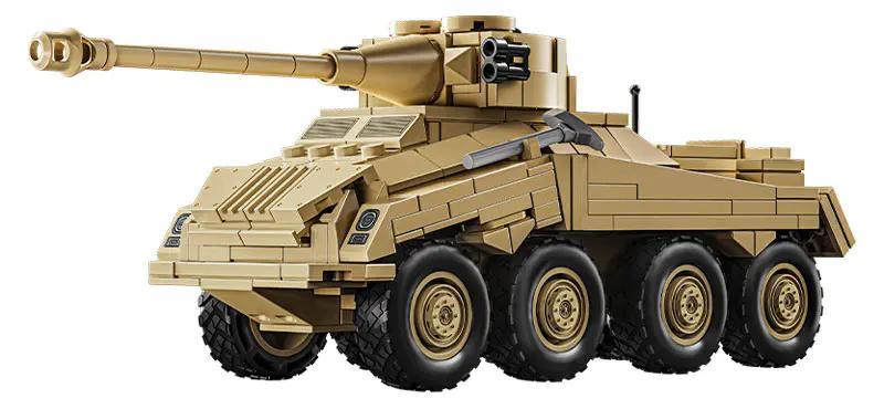 Hộp sản phẩm bộ lắp ghép LEYI 66075 Xe trinh sát hạng nặng PUMA với 426 chi tiết, đồ chơi quân sự chất lượng cao.