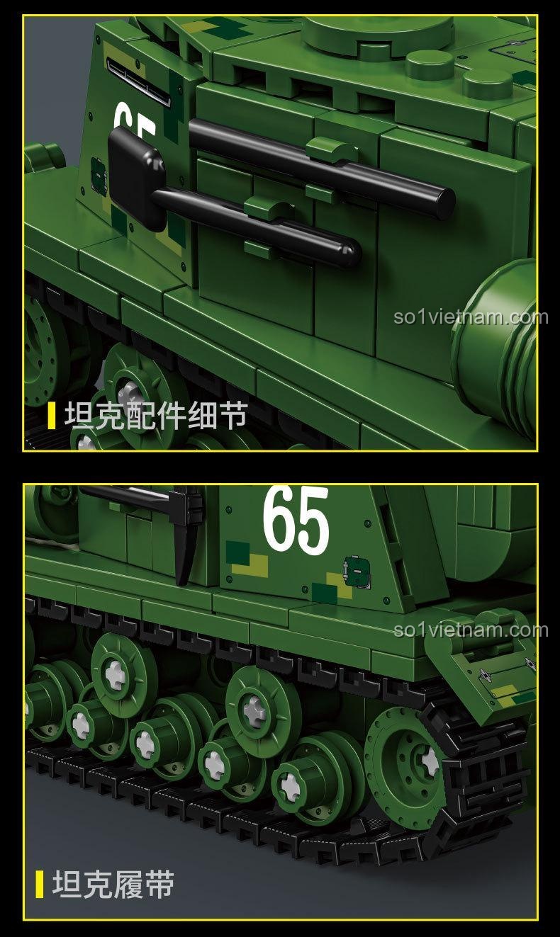 Tính năng nổi bật của bộ lắp ráp Xe tăng ISU-152: nòng pháo có thể di chuyển lên xuống và súng máy chi tiết trên nóc xe.