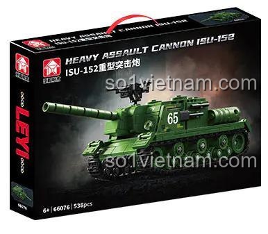 Ảnh chụp chi tiết đồ chơi mô hình Xe tăng ISU-152 sau khi lắp ráp. Bộ đồ chơi LEYI 66076 giá rẻ dành cho bé trai 6 tuổi yêu thích quân sự.