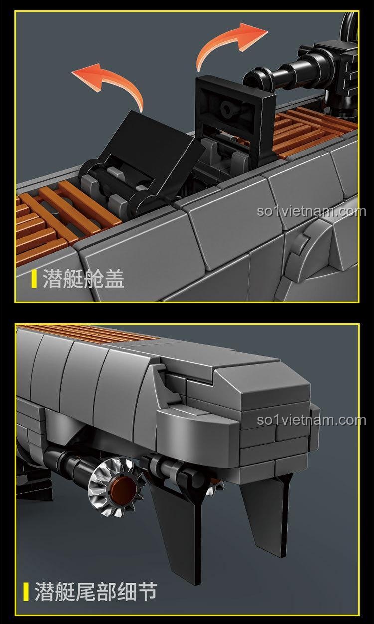 Chi tiết sản phẩm LEYI 66078: cận cảnh phần mũi tàu và kính tiềm vọng có thể điều chỉnh.