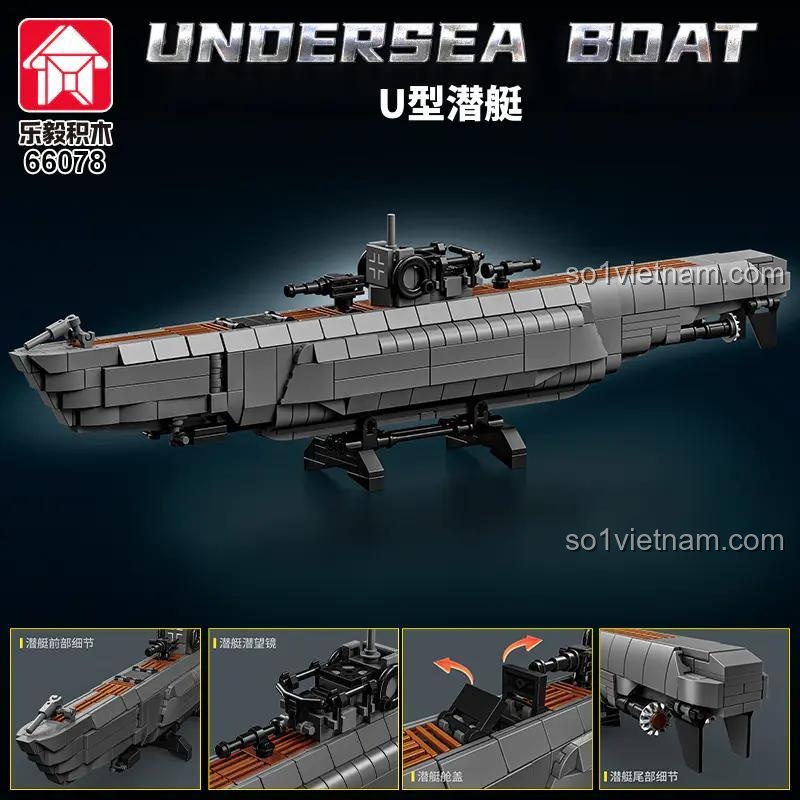 Góc nhìn từ trên xuống của bộ xếp hình 66078, làm nổi bật phần boong tàu và tháp chỉ huy.