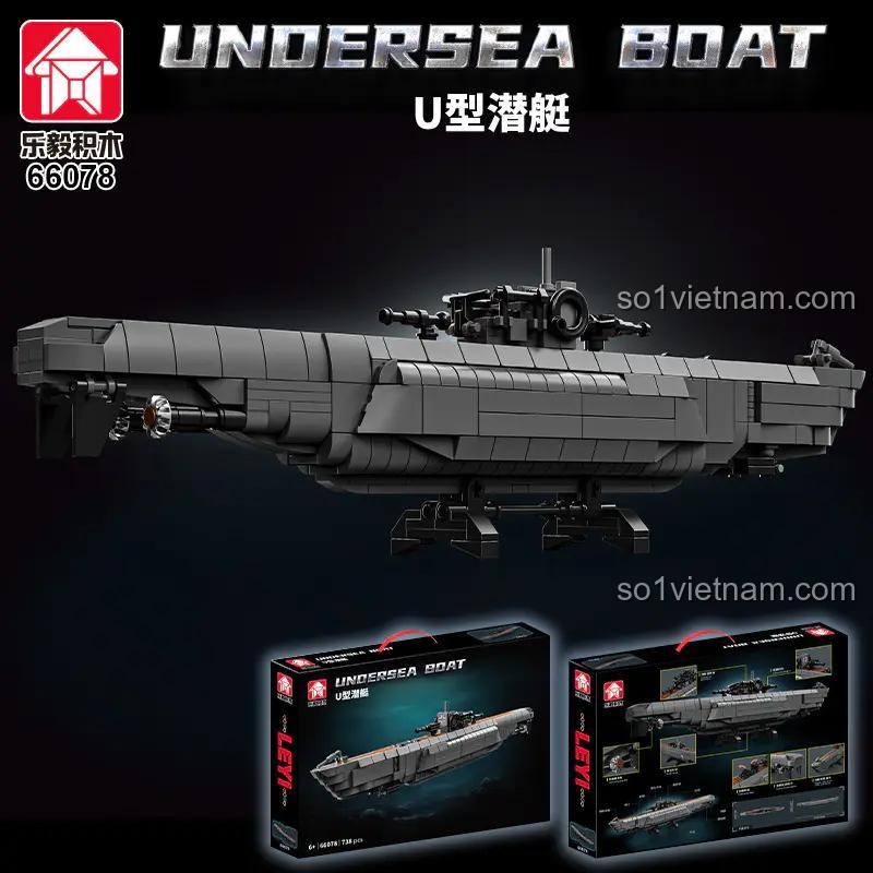 Các chi tiết tinh xảo của mô hình Sói biển U-boat 66078: mũi tàu, kính tiềm vọng, nắp hầm và đuôi tàu.