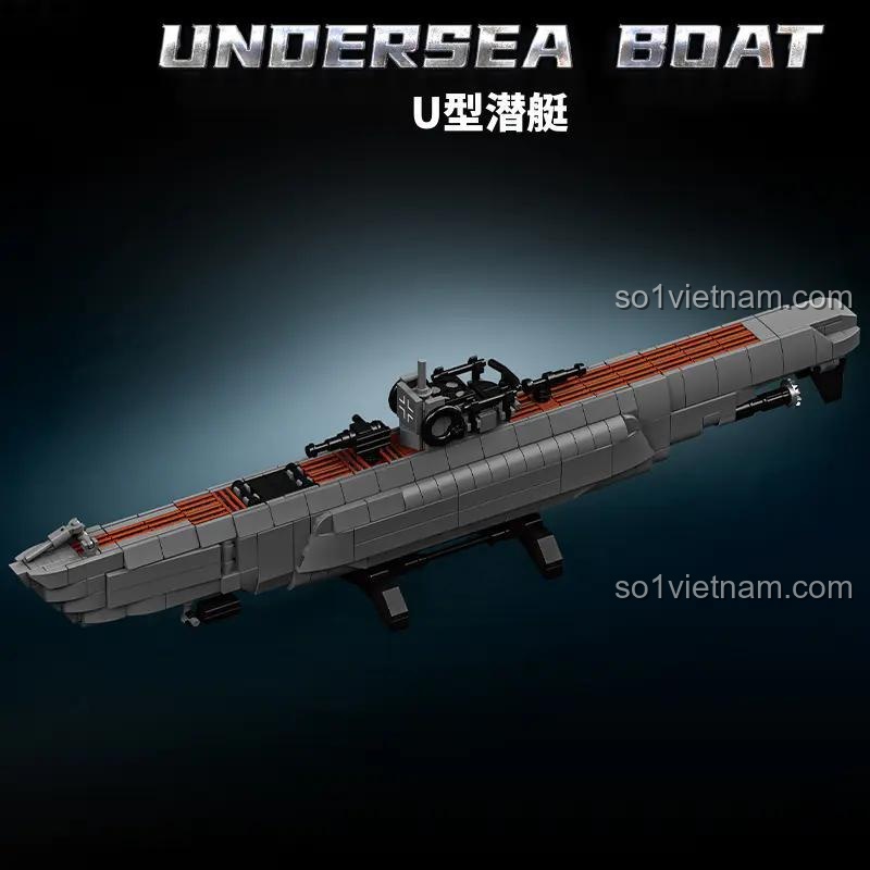 Sản phẩm hoàn thiện của bộ lắp ráp Tàu ngầm Đức LEYI 66078, chi tiết sắc sảo, màu sắc chân thực.