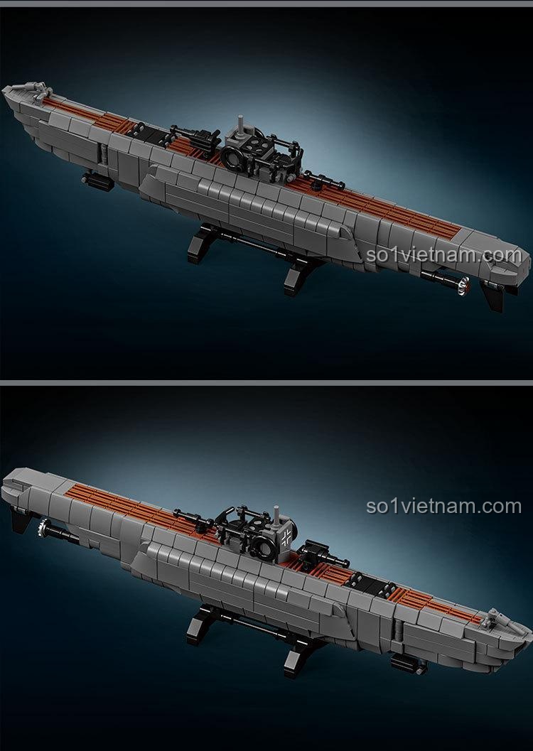 Hình ảnh trưng bày sản phẩm bộ lắp ráp Tàu ngầm U-boat, thể hiện các góc nhìn khác nhau của mô hình.