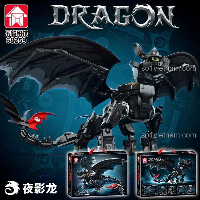 Mô hình Rồng Toothless LeYi và hộp sản phẩm, đồ chơi lắp ghép LeYi 259 giá rẻ, kích thích sáng tạo cho bé trai