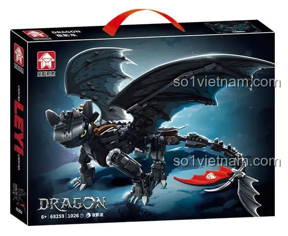 Hộp đồ chơi mô hình Rồng Toothless LeYi 68259, bộ lắp ghép Rồng Đêm Không Răng chất lượng cao, quà tặng sinh nhật cho con trai 6 tuổi