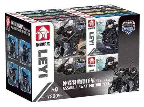 Hộp sản phẩm bộ lắp ráp LEYI 78009 Xe Mô Tô Cảnh Sát Đặc Nhiệm SWAT, đồ chơi cho bé trai 6 tuổi giá rẻ.
