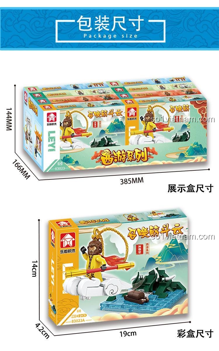 Chi tiết sản phẩm LeYi 83023: minifigure khớp linh hoạt, ngai vàng tinh xảo, hang Bạch Cốt Tinh chân thực, trưng bày vũ khí, bộ đồ chơi Tề Thiên Đại Thánh cho bé trai 6 tuổi.