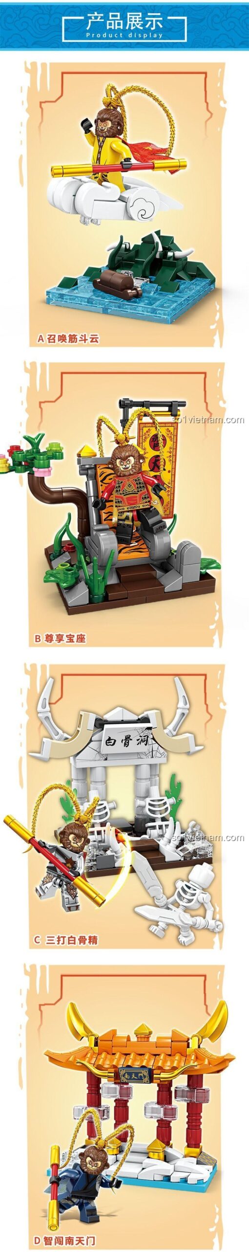 Minifigure Tôn Ngộ Không LeYi 83023, bộ đồ chơi xếp hình với các biến thể Tề Thiên Đại Thánh, Vua Khỉ, cho bé trai 6 tuổi.