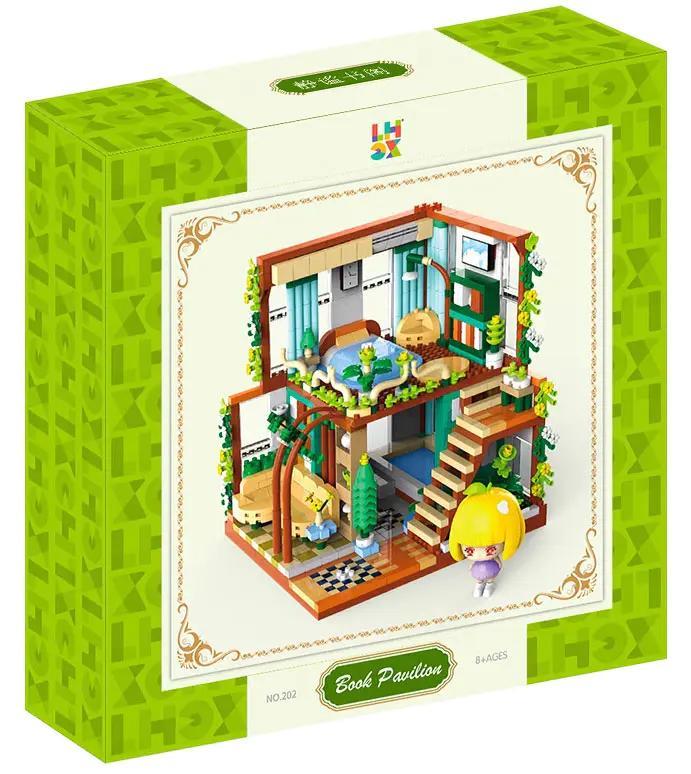 Hộp sản phẩm LHCX 202 Thư Quán Tĩnh Lặng, bộ lắp ghép mini block, 8+ tuổi, thiết kế tinh xảo, không gian thư giãn
