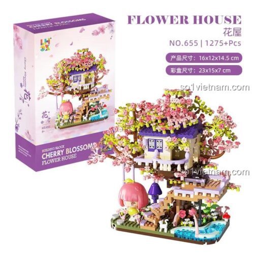 Mô hình Ngôi nhà hoa anh đào LHCX 655, 1275 mảnh, 8+ tuổi, con gái, kích thước 16x12x14.5cm