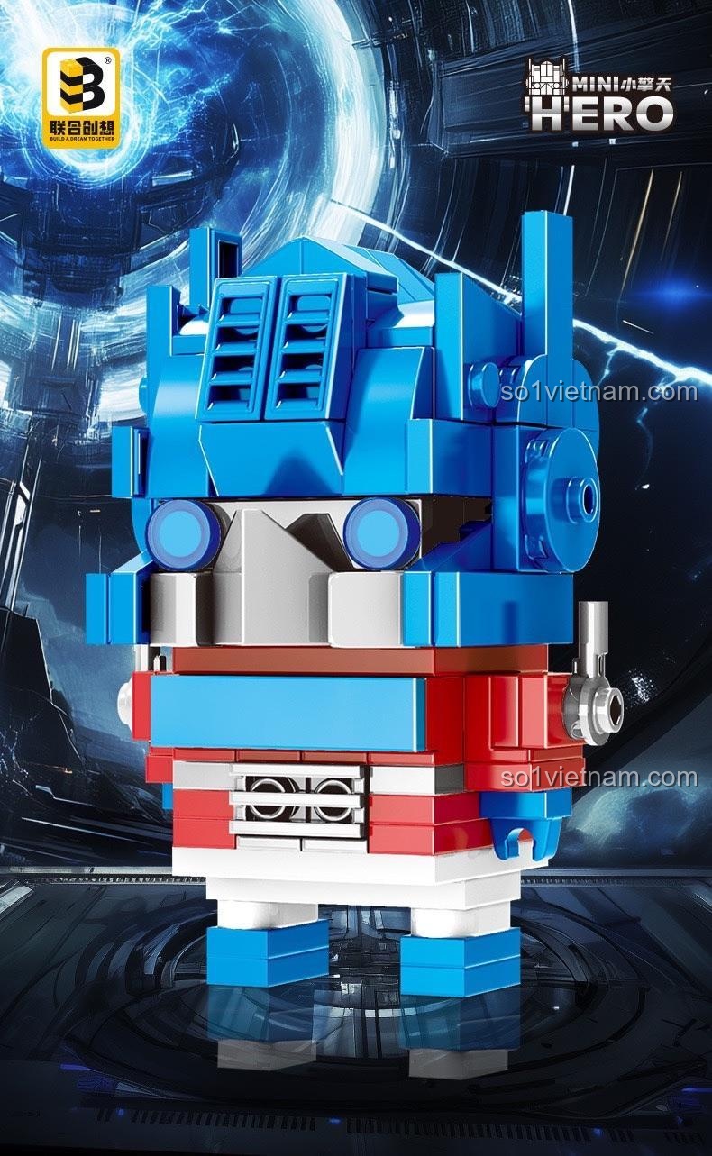 Robot Optimus Prime Mini JKC7637 trên nền không gian, bộ lắp ghép sáng tạo cho bé trai 6 tuổi