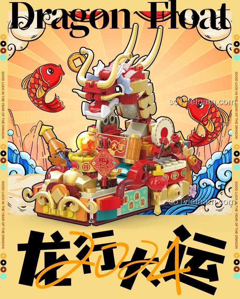 Poster quảng cáo LiNooS Rồng Thần Chơi Ngọc, Rồng Thần Hí Châu LN7064, bộ lắp ghép Linh vật Rồng, chủ đề Tết Nguyên Đán, mang lại may mắn