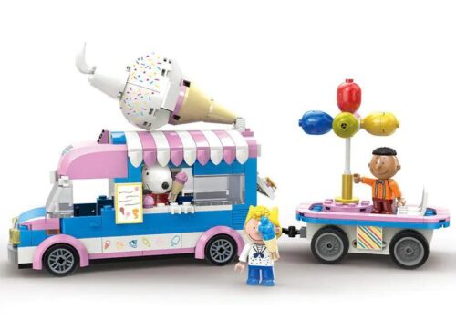 Bộ đồ chơi Snoopy Xe Kem LN8039 của LiNooS với minifigure Snoopy và xe kem màu hồng, xanh dương