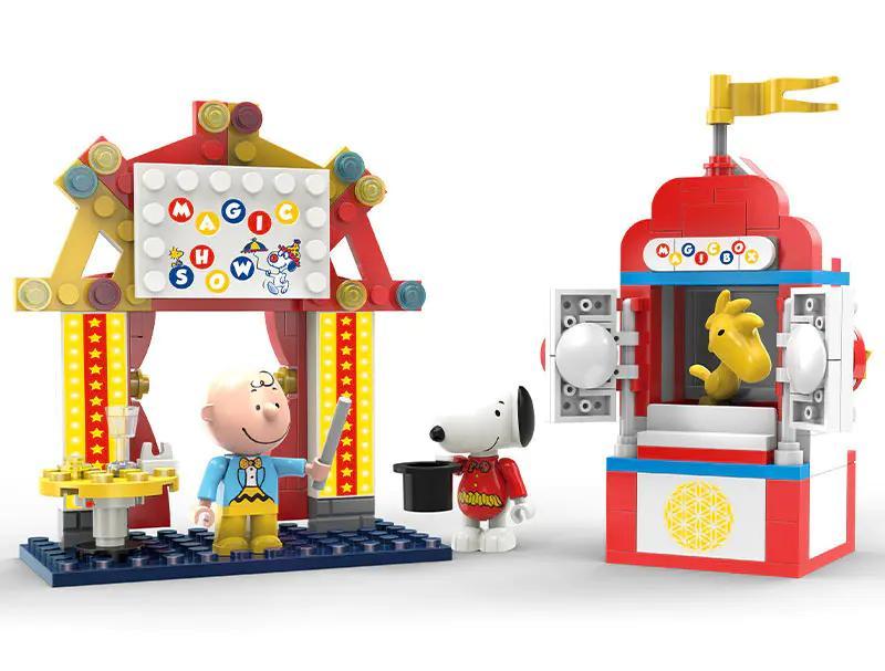 Bộ đồ chơi Snoopy Biểu Diễn Xiếc LiNooS LN8045 với Snoopy ảo thuật gia và Charlie Brown, 158 mảnh, phù hợp cho bé 5 tuổi