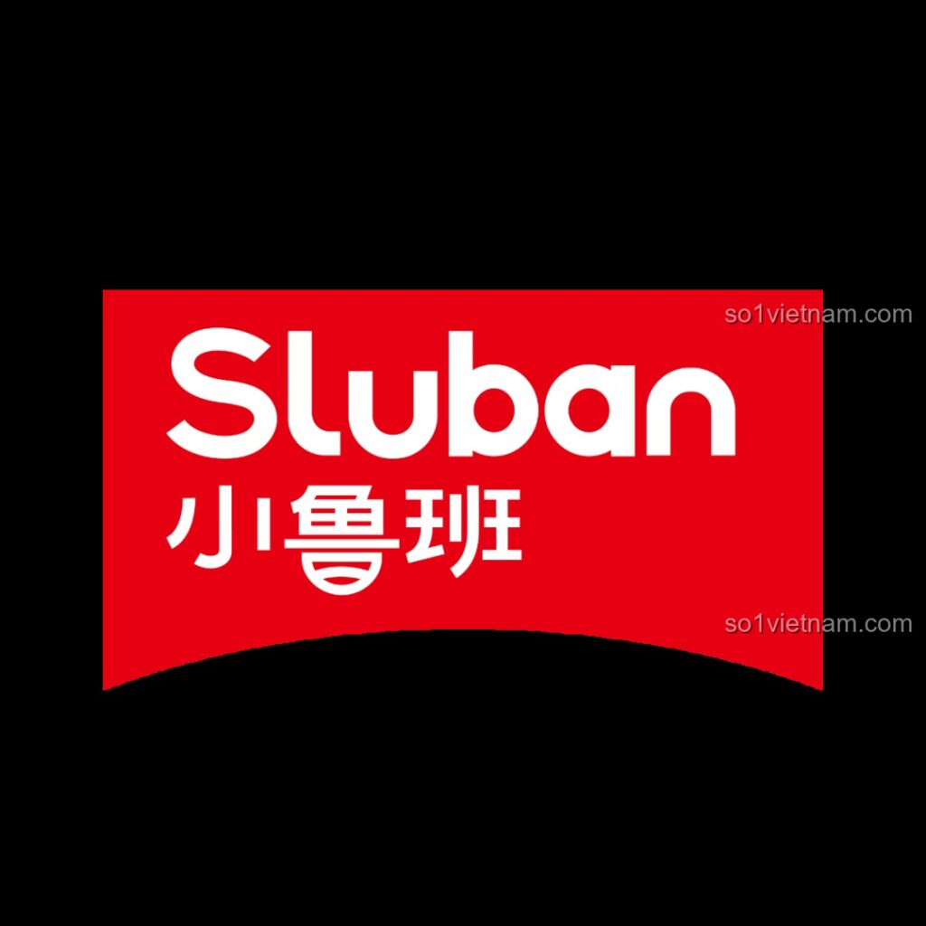 Logo Sluban màu đỏ trắng, thương hiệu đồ chơi lắp ráp nổi tiếng, biểu tượng cho chất lượng và sự sáng tạo trong từng mảnh ghép.